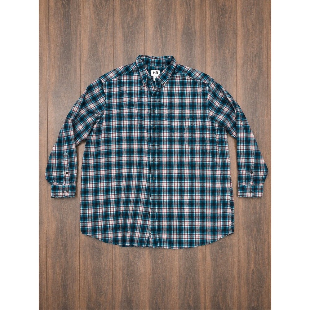HB 4XLT Tall Plaid Flannel Shirt Mens Blue Red Check Button Up Casual